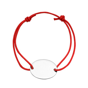 Bracelet en argent cordon coulissant rouge avec plaque ovale  graver - Vue 1