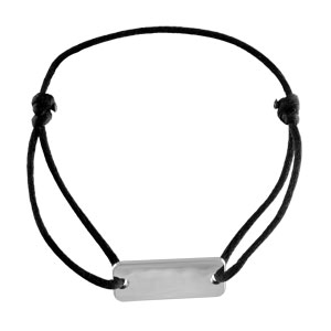 Bracelet en argent cordon noir coulissant avec plaque rectangulaire  graver au milieu - Vue 1