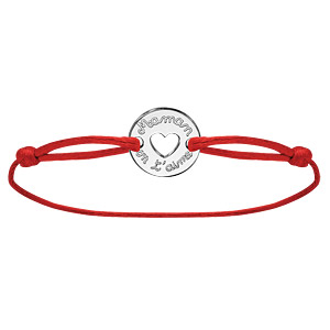 Bracelet en argent cordon rouge coulissant avec rondelle \