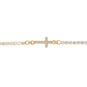 Bracelet en argent doré avec oxydes blancs sertis tennis plus croix - 16+3cm - Vue 1