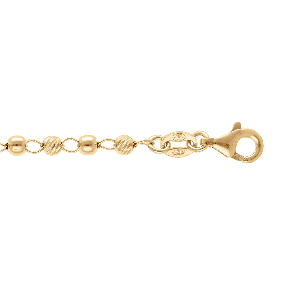 Bracelet en argent dor� boules lisses et diamant�es - 16+3cm - Vue 1