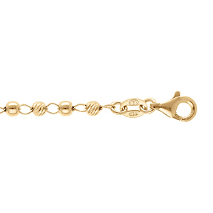 Bracelet en argent dor boules lisses et diamantes - 16+3cm