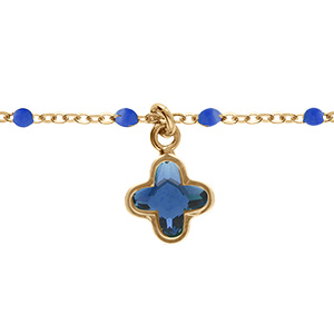 Bracelet en argent dor� boules r�sine bleue et pampille tr�fle cristal bleu - 15+3cm