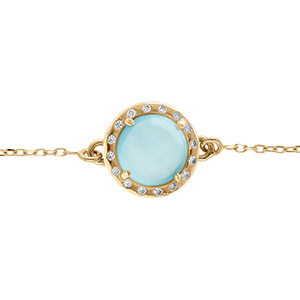 Bracelet en argent dor� cabochon bleu ciel -15+3cm