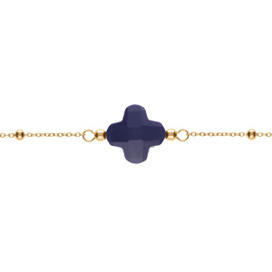 Bracelet en argent doré chaîne boules trèfle en verre faceté bleu marine 16+3cm - Vue 1