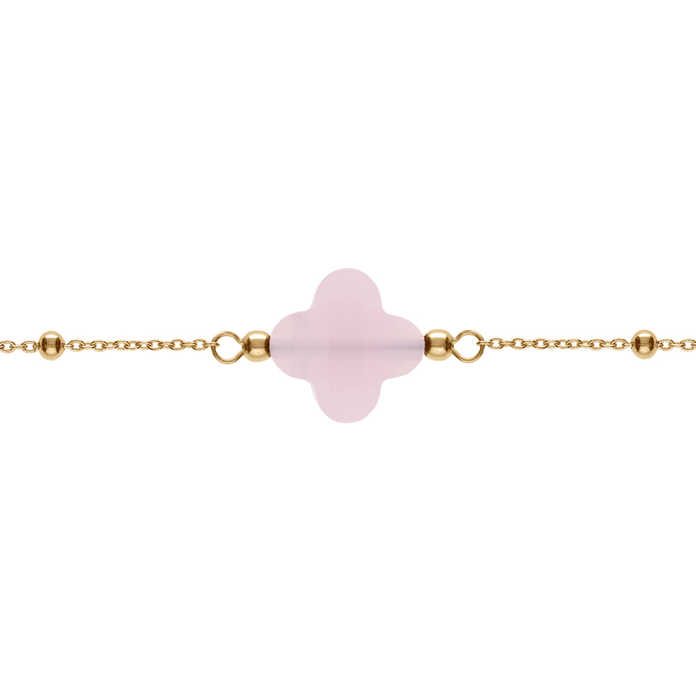 Bracelet en argent dor� cha�ne boules tr�fle en verre facet� rose 16+3cm - Vue 1