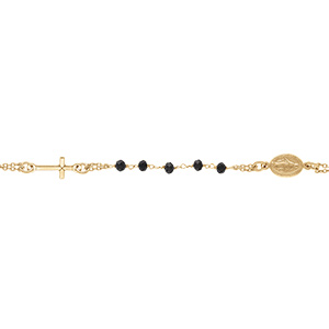 Bracelet en argent doré chapelet boules facetées spinelle noires - 16+4cm - Vue 1