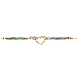 Bracelet en argent dor coeur avec oxydes blancs sertis avec verre bleu - 16+3cm - Vue 1