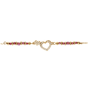 Bracelet en argent dor coeur avec oxydes blancs sertis avec verre rouge - 16+3cm - Vue 1