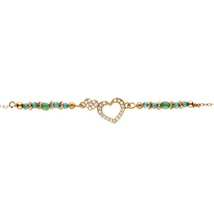Bracelet en argent doré coeur avec oxydes blancs sertis avec verre vert - 16+3cm - Vue 1