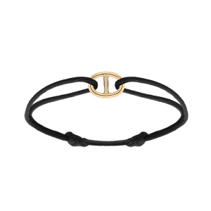 Bracelet en argent dor cordon noir coulisant avec maille marine 12 x 8mm - Vue 1
