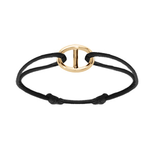 Bracelet en argent dor cordon noir coulisant avec maille marine 13 x 18mm - Vue 1