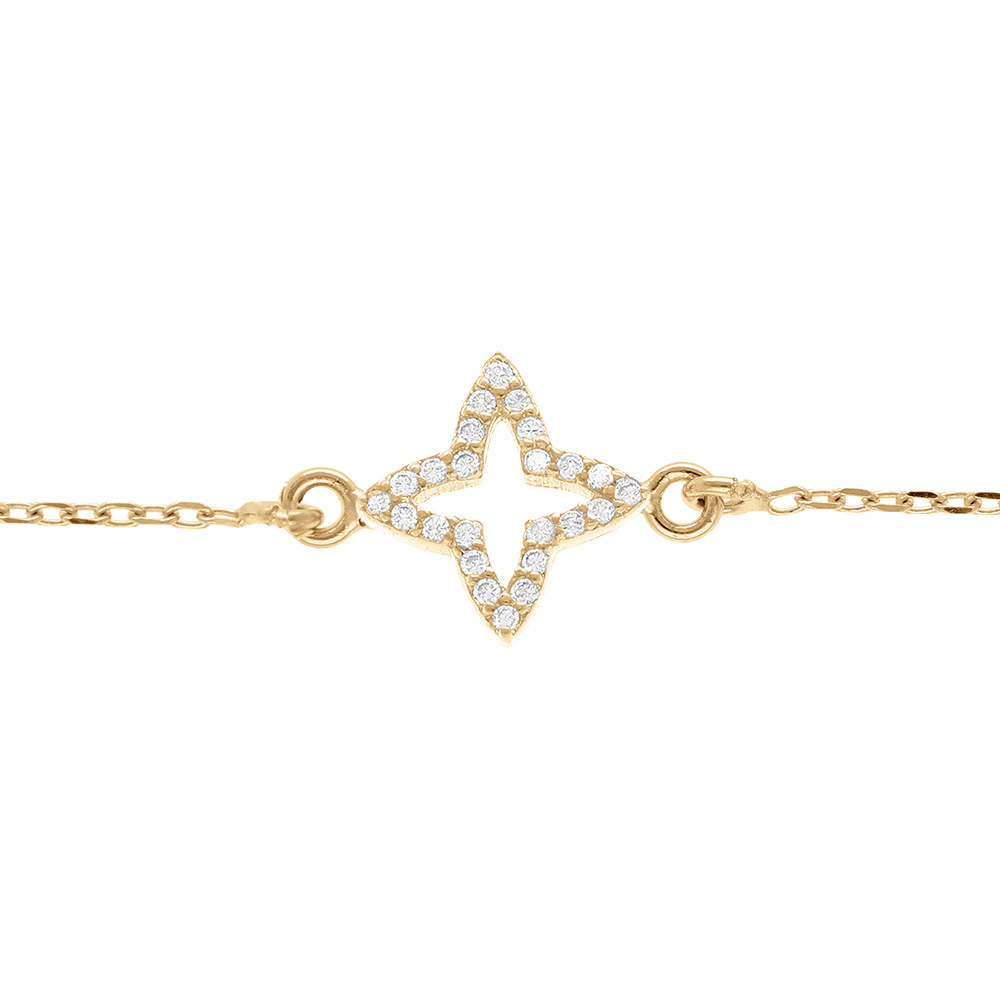Bracelet en argent dor� etoile oxydes blancs sertis - 15+3 cm - Vue 1