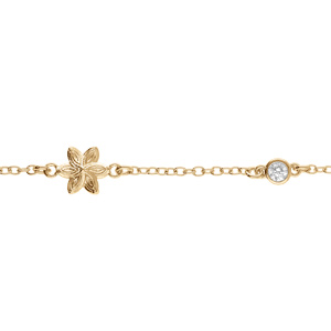 Bracelet en argent doré fleur et un oxyde blanc serti - 16+3cm - Vue 1