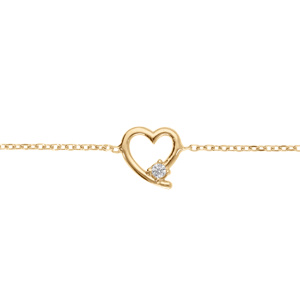 Bracelet en argent doré motif coeur avec un oxyde blanc serti - 16+3cm - Vue 1