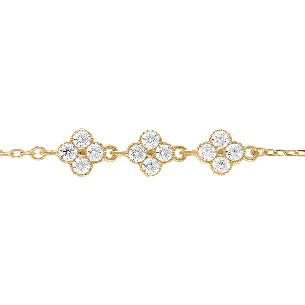 Bracelet en argent dor� multi fleurs par�e d\' oxydes blancs sertis - 15+3cm - Vue 1