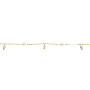 Bracelet en argent doré pampille multi couleurs et perle blanche imitation - 16+3cm - Vue 1