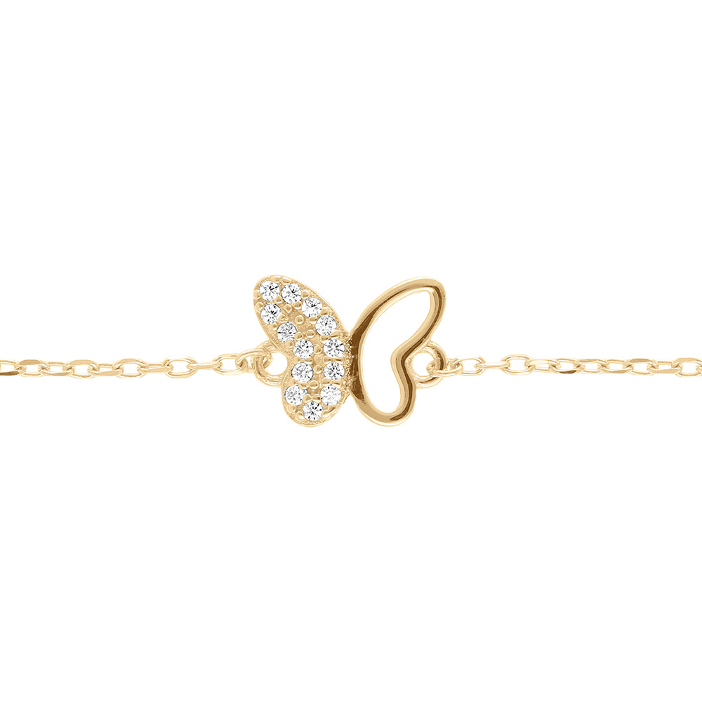 Bracelet en argent dor� papillon avec oxydes blancs sertis - 40+5cm - Vue 1