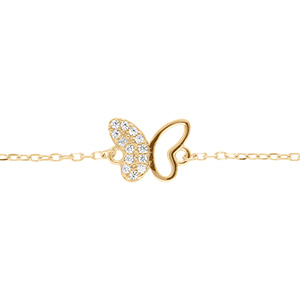 Bracelet en argent dor� papillon avec oxydes blancs sertis - 40+5cm