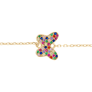 Bracelet en argent dor� papillon avec oxydes multi couleurs sertis - 15+3cm