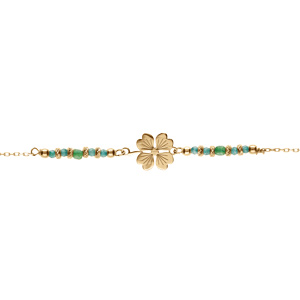 Bracelet en argent doré trèfle avec verre vert 16+3cm - Vue 1