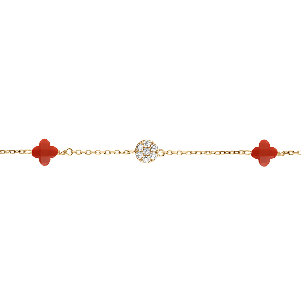 Bracelet en argent dor� tr�fle en verre corail et fleurs oxydes blancs 15.5+2.5cm - Vue 1