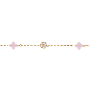 Bracelet en argent doré trèfle en verre rose et fleurs oxydes blancs 15.5+2.5cm - Vue 1