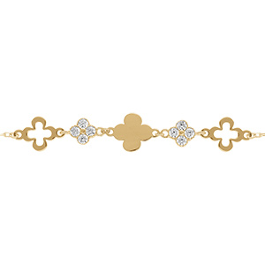 Bracelet en argent dor� tr�fles lisses et oxydes blancs - 15+3cm