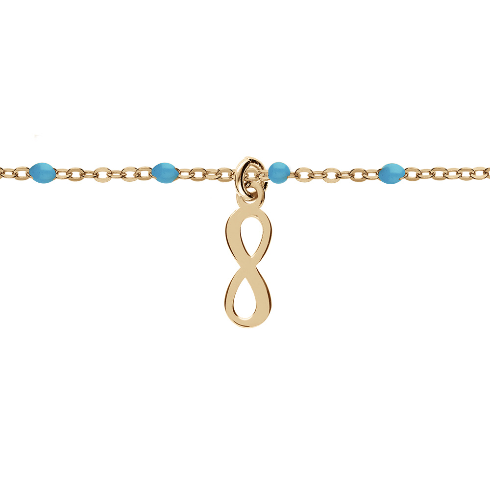 Bracelet en argent et dor� cha�ne avec boules infini couleur turquoise 15+3cm - Vue 1