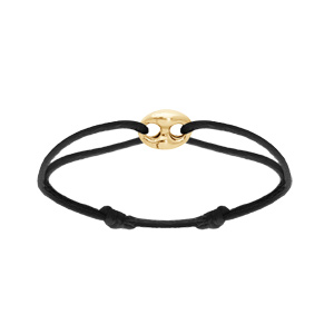 Bracelet en argent et dor cordon noir coulisant avec motif grain de caf 9 x 12mm - Vue 1