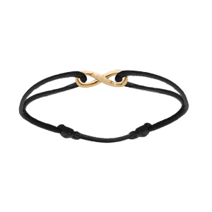Bracelet en argent et dor cordon noir coulisant avec motif infini 6 x 19mm - Vue 1