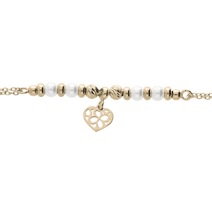 Bracelet en argent et dorure jaune avec pampille coeur et perle blanche de synthse 16+3cm - Vue 1