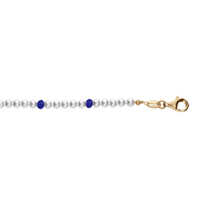 Bracelet en argent et dorure jaune avec perles 3mm blanche de synthse et perles bleues 16+3cm - Vue 1