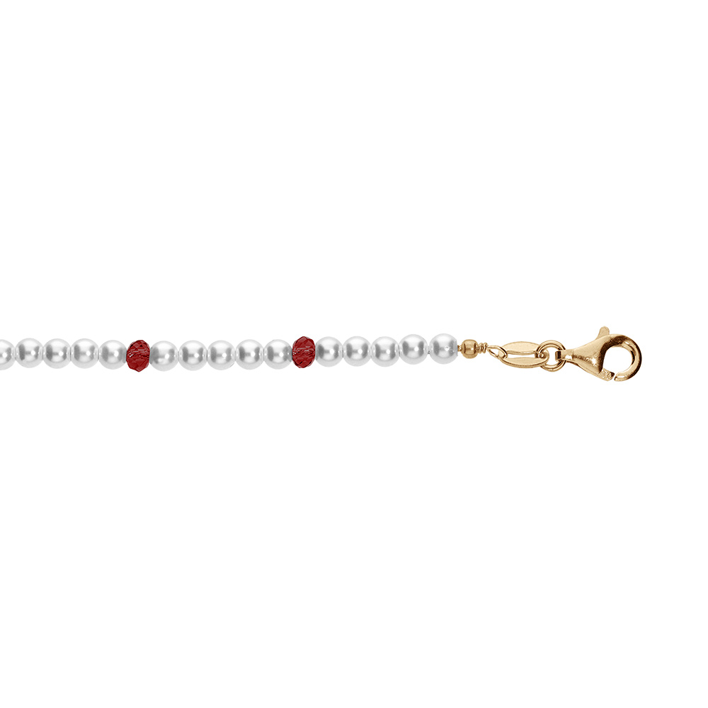 Bracelet en argent et dorure jaune avec perles 3mm blanche de synth�se et perles rouges 16+3cm - Vue 1