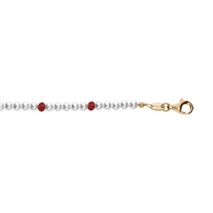Bracelet en argent et dorure jaune avec perles 3mm blanche de synthse et perles rouges 16+3cm - Vue 1