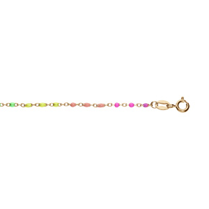 Bracelet en argent et dorure jaune avec perles multicolores dgrades rose  vert arc-en-ciel 15+3cm - Vue 1