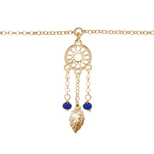 Bracelet en argent et dorure jaune chane avec attrape rve et perles bleu fonc 16,5+2,5cm - Vue 1