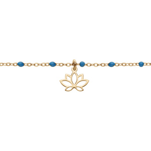 Bracelet en argent et dorure jaune chane avec boules couleur bleu et pampille fleur de lotus 15+3cm - Vue 1