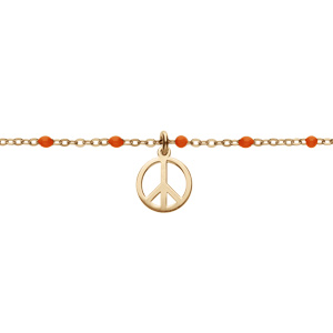 Bracelet en argent et dorure jaune chane avec boules couleur rouge motif peace and love 15+3cm - Vue 1