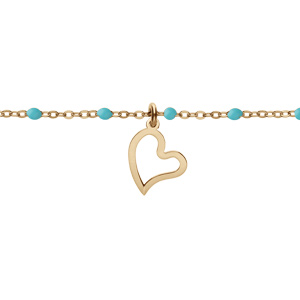Bracelet en argent et dorure jaune chane avec boules couleur turquoise avec pampille coeur 15+3cm - Vue 1
