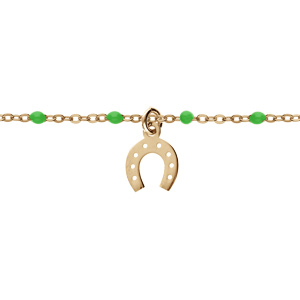 Bracelet en argent et dorure jaune chaîne avec boules couleur verte et pampille fer à cheval 15+3cm - Vue 1