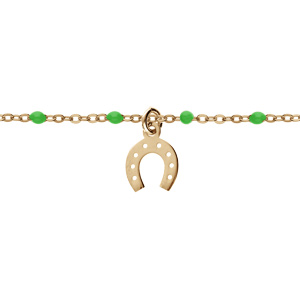 Bracelet en argent et dorure jaune chane avec boules couleur verte et pampille fer  cheval 15+3cm - Vue 1