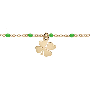 Bracelet en argent et dorure jaune chane avec boules couleur verte et pampille trfle 15+3cm - Vue 1