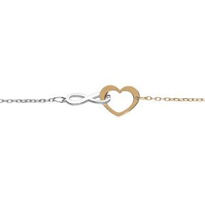 Bracelet en argent et dorure jaune chane avec coeur et infini entrelac 16+3cm - Vue 1