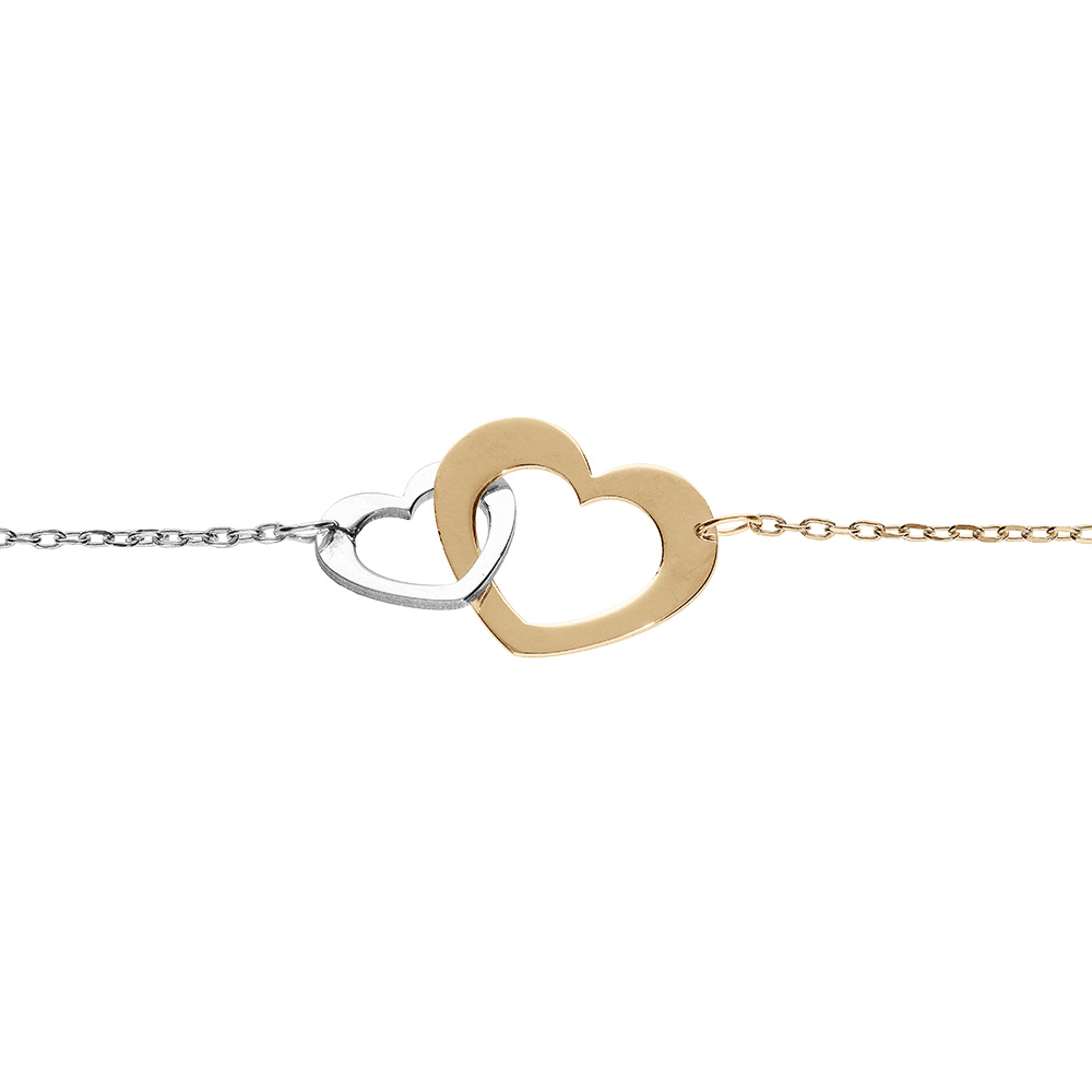Bracelet en argent et dorure jaune chane avec double coeur 16+3cm - Vue 1