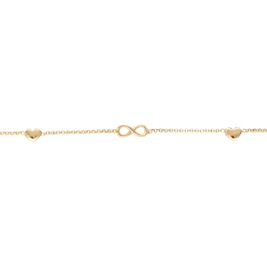 Bracelet en argent et dorure jaune chaîne avec motif infini et 2 coeurs 16+3cm - Vue 1