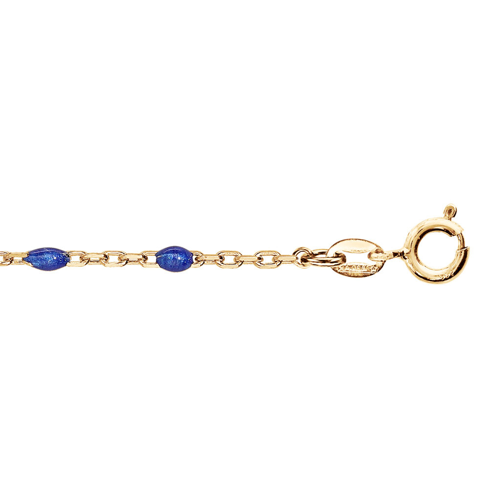 Bracelet en argent et dorure jaune cha�ne avec olives bleu fonc� 15+3cm - Vue 1