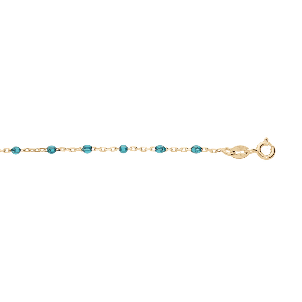 Bracelet en argent et dorure jaune cha�ne avec olives couleur bleu transparent 15+3cm - Vue 1