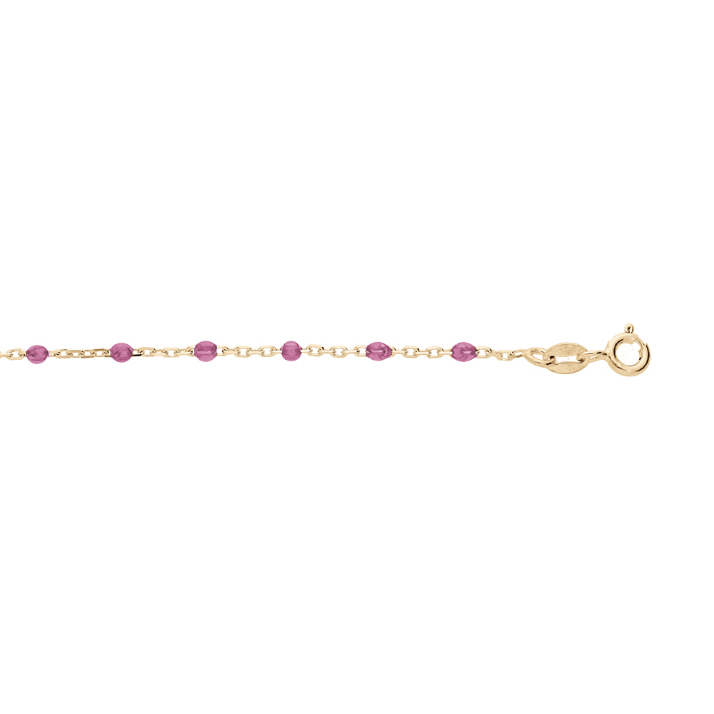 Bracelet en argent et dorure jaune cha�ne avec olives couleur framboise transparent 15+3cm - Vue 1
