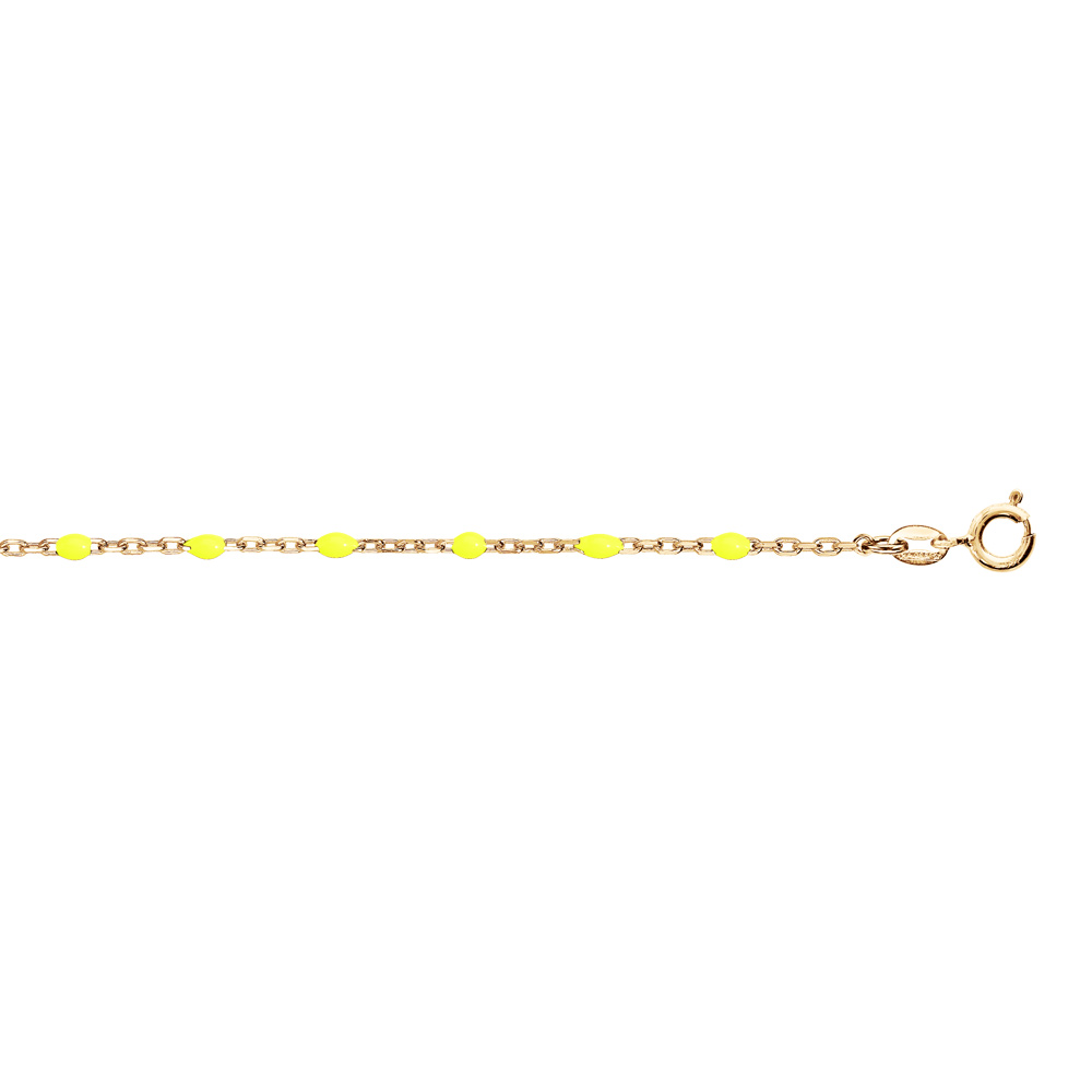Bracelet en argent et dorure jaune cha�ne avec olives couleur jaune fluo 15+3cm - Vue 1